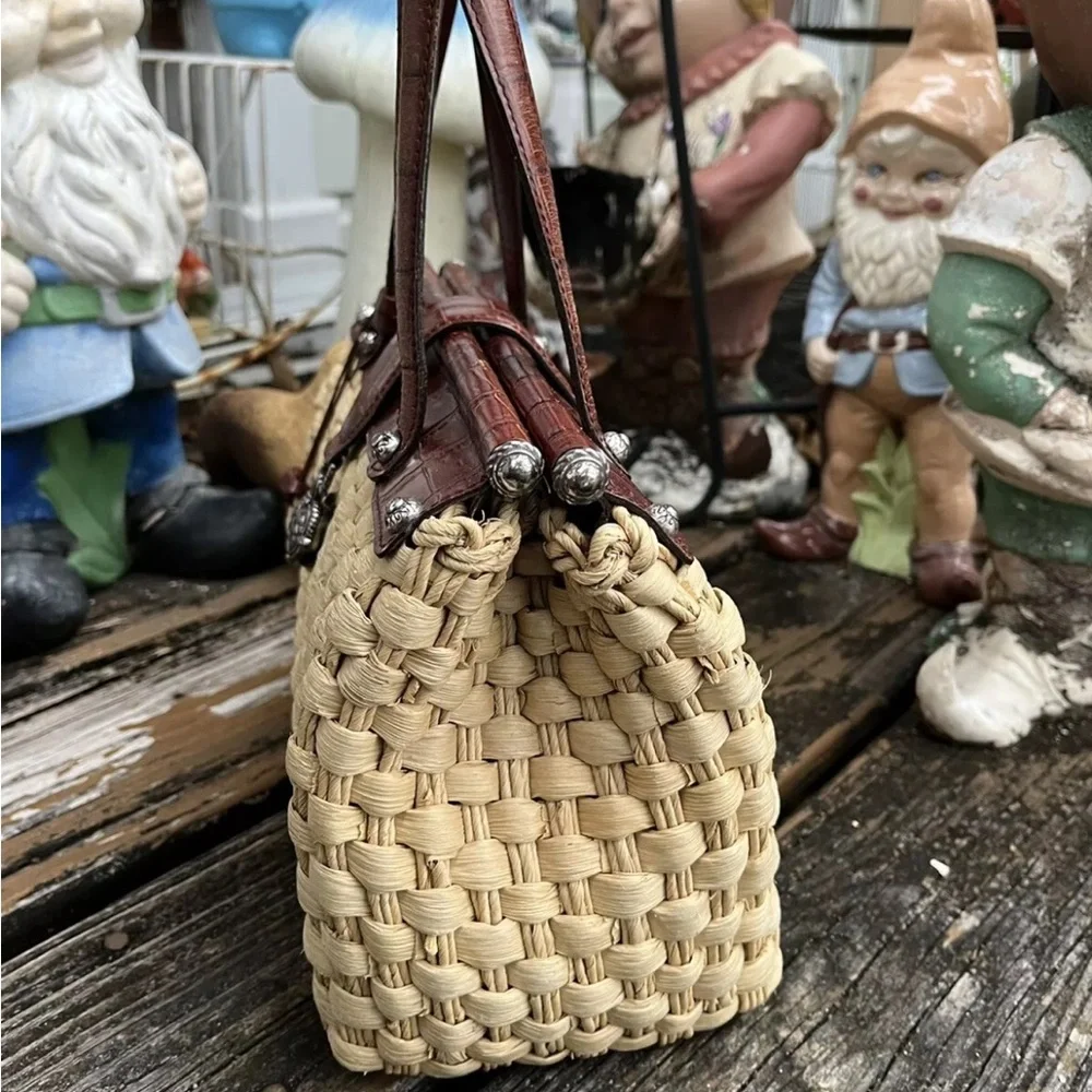 Brighton Woven Ruth Purse Bag Straw Wicker Natural Leather Trim Dr. Doctor Tote